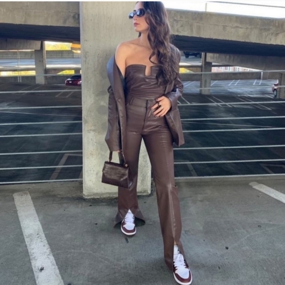 NWT Zara Faux Leather Pants With Slit - Picture 6 of 13